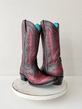 Lane LEXINGTON Womens Cowboy Boots 7 Black Cherry Western Cowgirl Mid Calf Tall